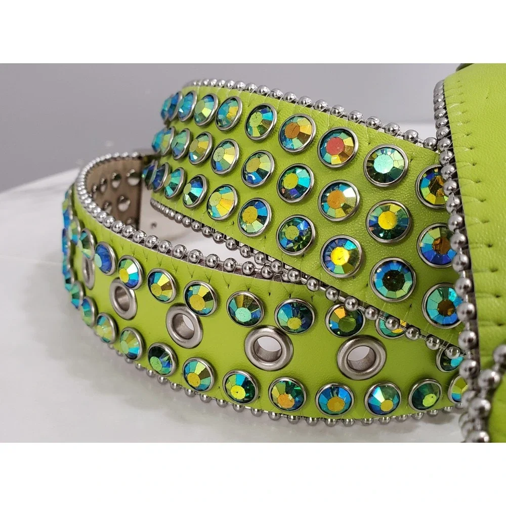DNA PREMIUM WEAR BELT Lime Green Rhinestones Western‎ Rave Size Small Men Women